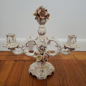 Vintage Ardalt Fiori Antico Hand Painted Candelabra Candle Holder Italy